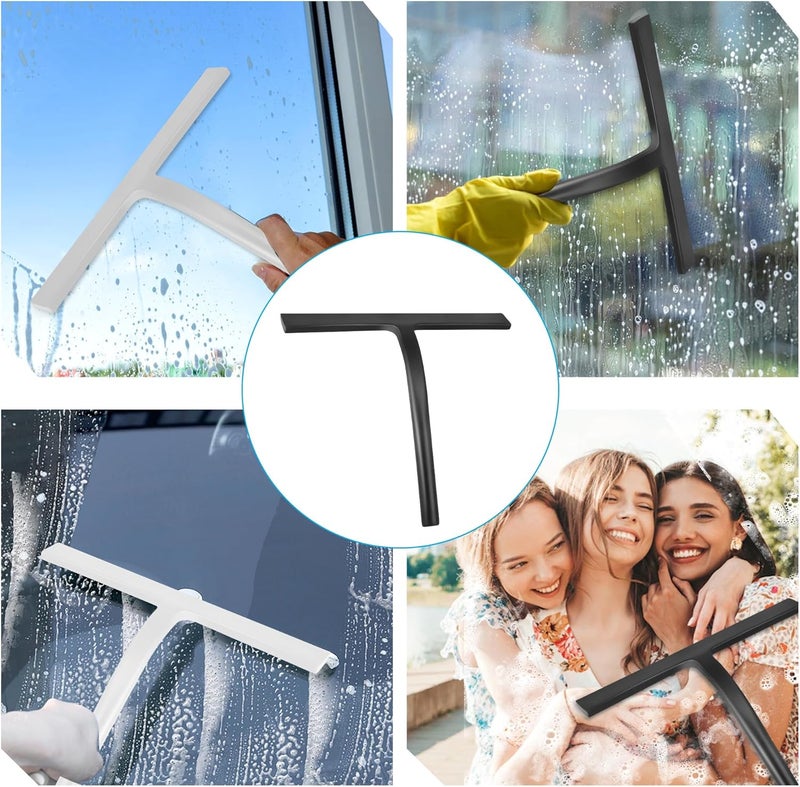 DNZPFU Shower Squeegee for Glass Doors, Mirror Window Tile Scrubber Cleaner with Hook Silicone (Black) - Image 5